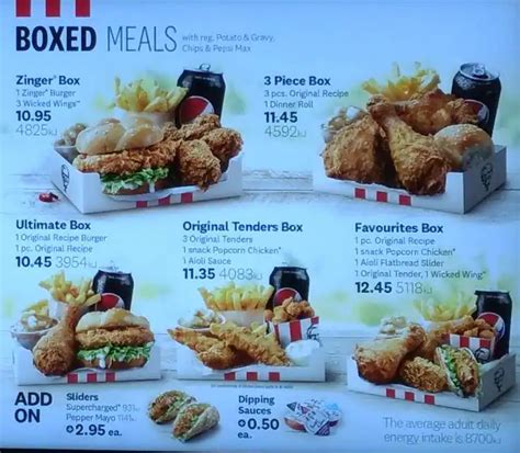 kfc menu and prices australia